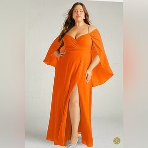 Elegant Orange Sleeveless Spaghetti Strap Chiffon Bridesmaid Dress. Size 22